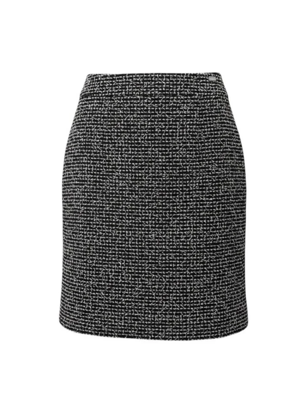 Chanel Vintage Tweed Skirt Knee Length Logo Plate White Wool